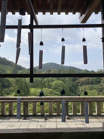 Kyoto, Japan - August 24, 2019 : View of Kyoto forest and mountain from pavilion in Kiyomizu-dera...