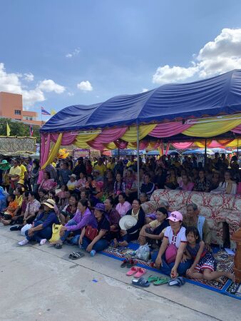 MAHA SARAKHAM, THAILAND - DECEMBER 19, 2019 : People are attending the One Tambon One Product (OTOP) exhibition grand opening on December 19, 2019 in Payakkaphum Phisai, Maha Sarakham, Thailand.のeditorial素材