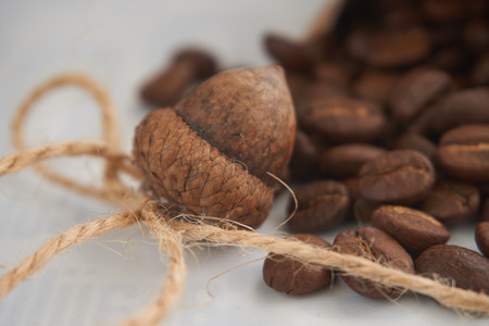 Drink without caffeine, Acorn coffee is a delicious substitute for coffee, without the caffeine. Eco friendly, healthy products conceptの写真素材