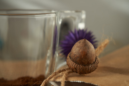 Drink without caffeine, Acorn coffee is a delicious substitute for coffee, without the caffeine. Eco friendly, healthy products conceptの写真素材