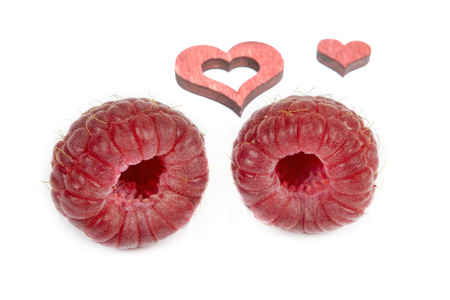 Close up of ripe raspberry isolated on white backgroundの写真素材