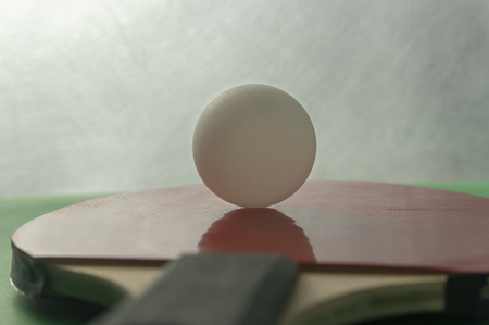 Table tennis bats and ball. Selective focusの写真素材