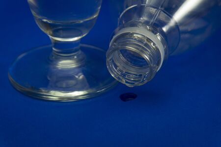 Transparent white plastic bottle close up. Used bottles for reuse concept, shallow depth of fieldの写真素材