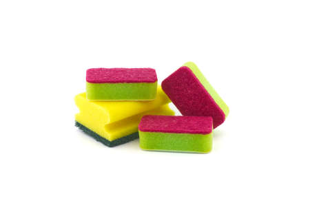 Colorful cleaning sponges isolated on a white backgroundの写真素材