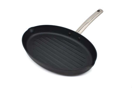 Oval grill pan isolated on white backgroundの写真素材