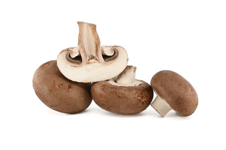 Fresh whole brown (Baby Bella) mushrooms isolated on a white backgroundの写真素材