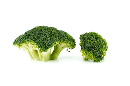 Fresh raw green broccoli isolated on white backgroundの写真素材