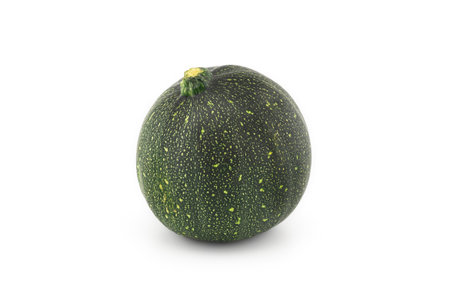 Green round courgette or zucchini isolated on white backgroundの写真素材