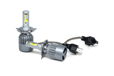 Vehicles H4 LED headlight bulbs isolated on white background, vehicles parts and replacementの写真素材