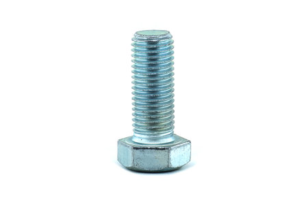 Full thread hexagon bolt coated with a protective layer of zinc isolated on white background