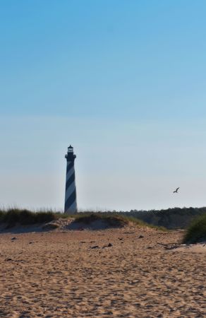 Black & White Brick, Spiral-Striped Lighthouse Built in 1869-1870 Outer Banks, North Carolinaの写真素材