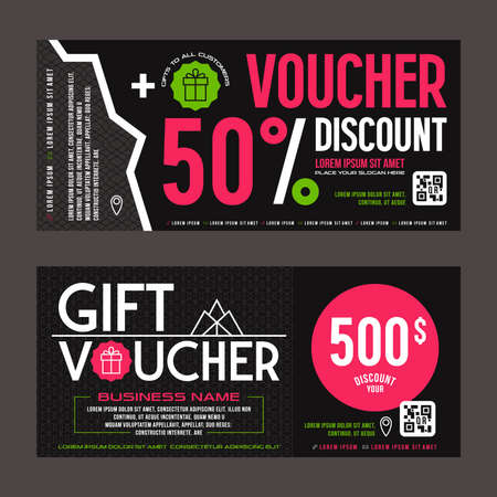 Discount and gift voucher template. Color printed on black backgroundのイラスト素材