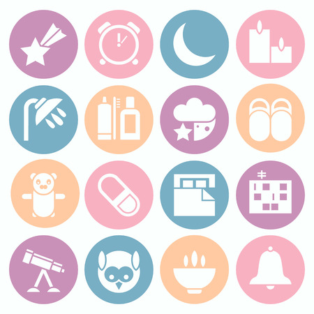Icons set deep sleep. White icons in a flat style on a coloreds circlesのイラスト素材