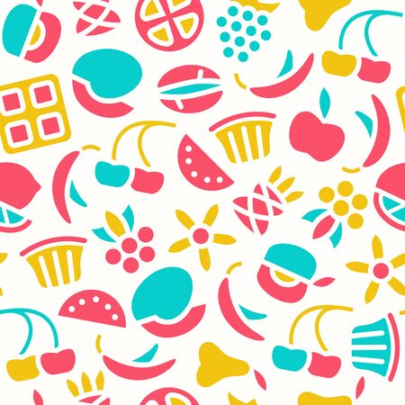 Fruit seamless pattern in flat style. Color print on white backgroundのイラスト素材