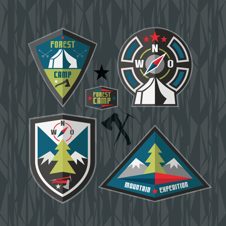Set tourism emblems in flat styleのイラスト素材