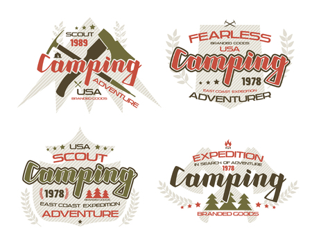 Camping emblems  for t-shirt. Color print on white backgroundのイラスト素材