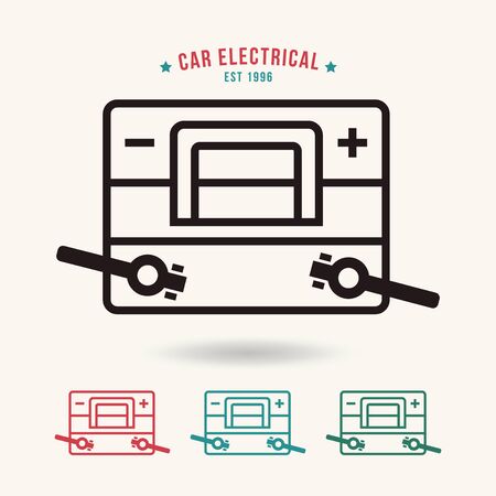 Car battery icon in thin line style. Color print on white backgroundのイラスト素材