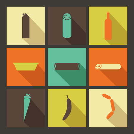 Flat icons set. Minimalism, varicolored, long shadowのイラスト素材