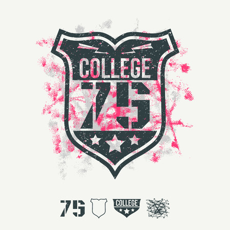 College sport emblem and design elements. Bright colors. Graphic design for t-shirt on white backgroundのイラスト素材