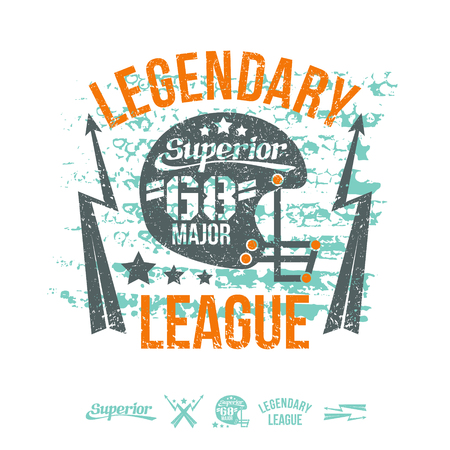 College team American football emblem and icons graphic design for t-shirt. Color drawing on a white backgroundのイラスト素材