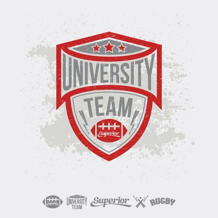 Rugby emblem university team and design elements. Graphic design for t-shirt on white backgroundのイラスト素材