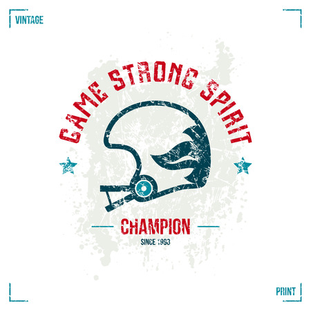 Rugby team helmet emblem in retro style. Graphic design for t-shirt. Color  print on white backgroundのイラスト素材