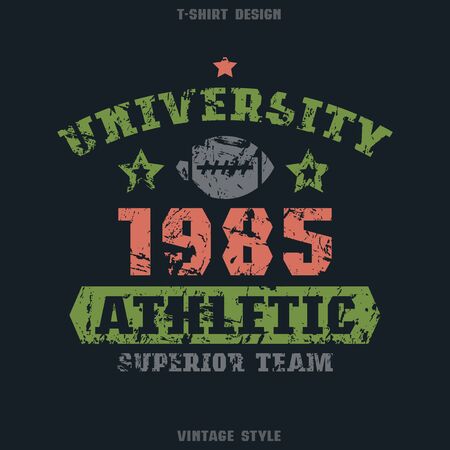 University rugby team emblem. Graphic design for t-shirt. Color print on black  backgroundのイラスト素材