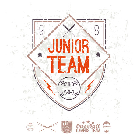 Emblem baseball junior college team. Graphic design for t-shirt.  Color  print on a  white backgroundのイラスト素材