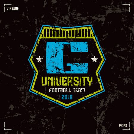 University football team. Graphic design for t-shirt. Color print on black backgroundのイラスト素材