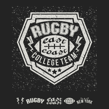College east coast  rugby emblem and icons graphic design for t-shirt. Print on a black backgroundのイラスト素材