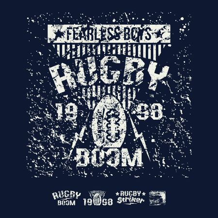 College team rugby retro emblem and design elements. Graphic design for t-shirt. White print on a dark backgroundのイラスト素材