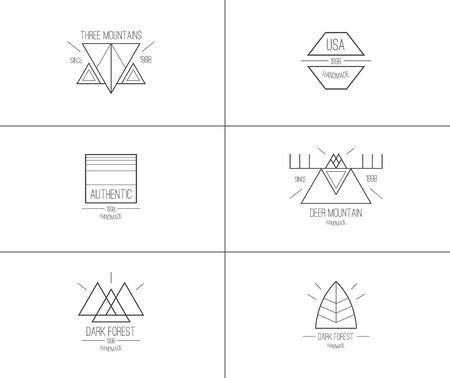 Trendy retro vintage badges in thin line style. Black print on a white backgroundのイラスト素材