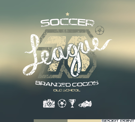 Soccer club emblem in retro style. Graphic design for t-shirt. Color  print on blurred backgroundのイラスト素材