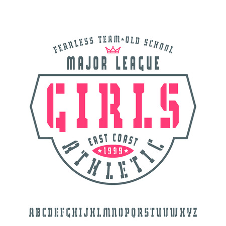 Stencil-plate serif font in sport style. Graphic design for t-shirt. Color print on white backgroundのイラスト素材