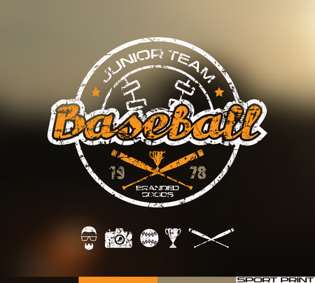 College baseball team emblem. Graphic design for t-shirt.  Color  print on blurred backgroundのイラスト素材