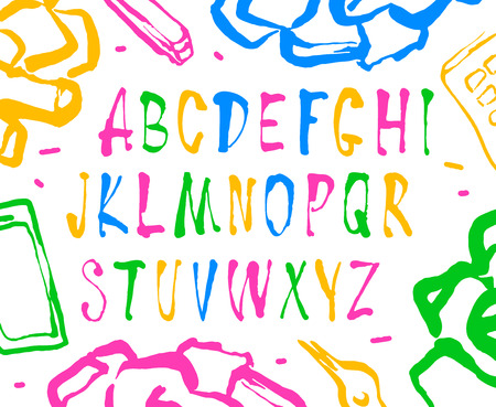 Vector handwritten brush font. Color print on white backgroundのイラスト素材