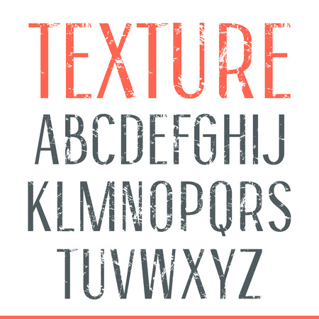 Sans serif narrow font with shabby texture. Medium face. Isolated on white backgroundのイラスト素材