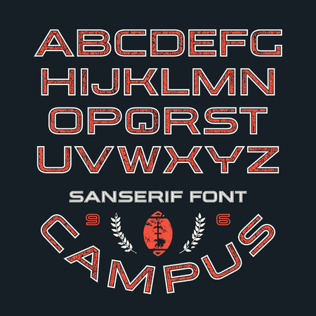 Sanserif font in sport style with contour and texture. Color print on black backgroundのイラスト素材