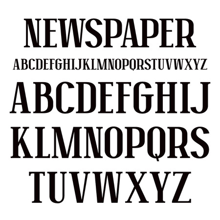 Serif font in newspaper style. Bold face. Black font on white backgroundのイラスト素材
