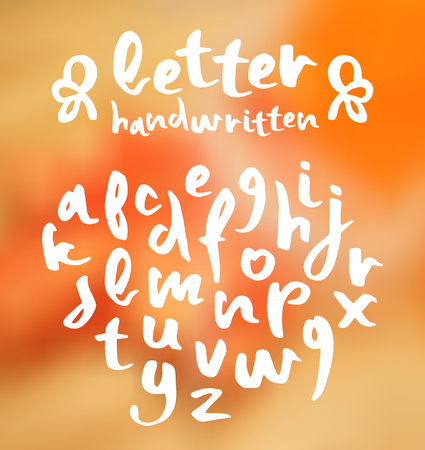 Vector handwritten brush script. White letters on blurred backgroundのイラスト素材