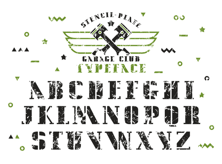 Stock vector set of serif stencil-plate font. Bold typeface with shabby textureのイラスト素材