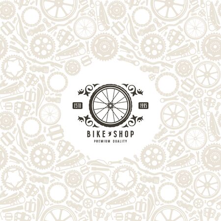 Bike shop label in retro style and frame with pattern.のイラスト素材