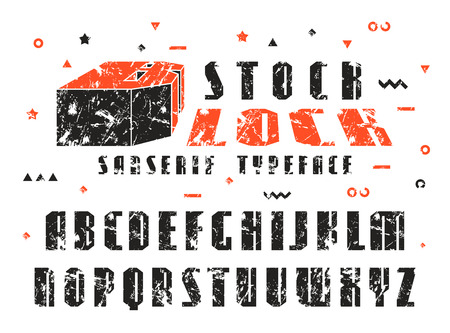 Stock vector set of sanserif font. Bold typeface with shabby textureのイラスト素材