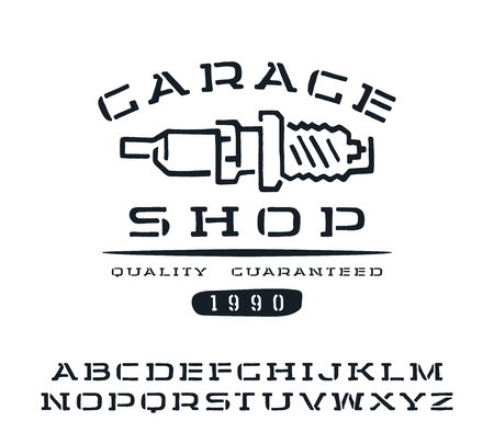 Stencil-plate serif font with hand-drawn soft shape. Font design for t-shirt. Isolated on white backgroundのイラスト素材