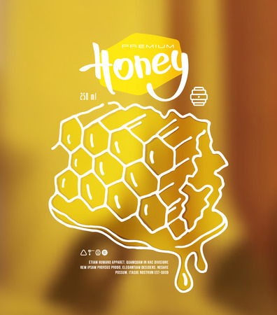 Stock vector illustration of honeycomb. Print on blurred backgroundのイラスト素材