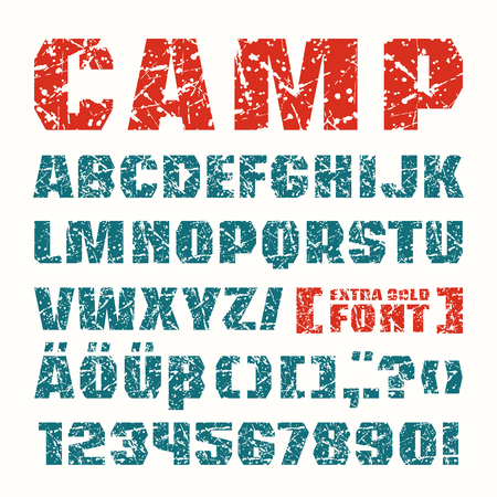 Sanserif font in military style with texture. Extra bold faceのイラスト素材