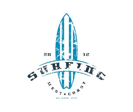 Surfing emblem. Graphic design for t-shirt. Color print on white backgroundのイラスト素材