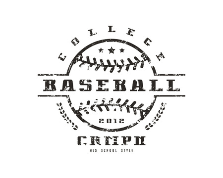 Emblem of baseball college championship. Graphic design for t-shirt. Black print on white backgroundのイラスト素材