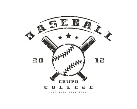 Emblem of baseball college team. Graphic design for t-shirt. Black print on white backgroundのイラスト素材