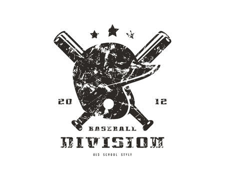 Emblem of baseball team. Graphic design for t-shirt. Black print on white backgroundのイラスト素材